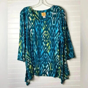 Ruby Red women's top blue Scooped Neck Geometric Size PXL